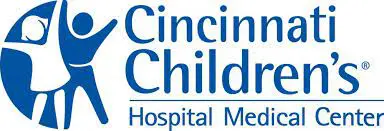 A blue and white logo for the cincinnati children 's hospital.
