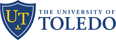 A blue and white logo for the university of toledo.