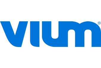 A green background with blue letters that say vium.