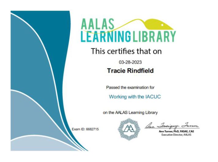 A certificate for the aalas learning library.